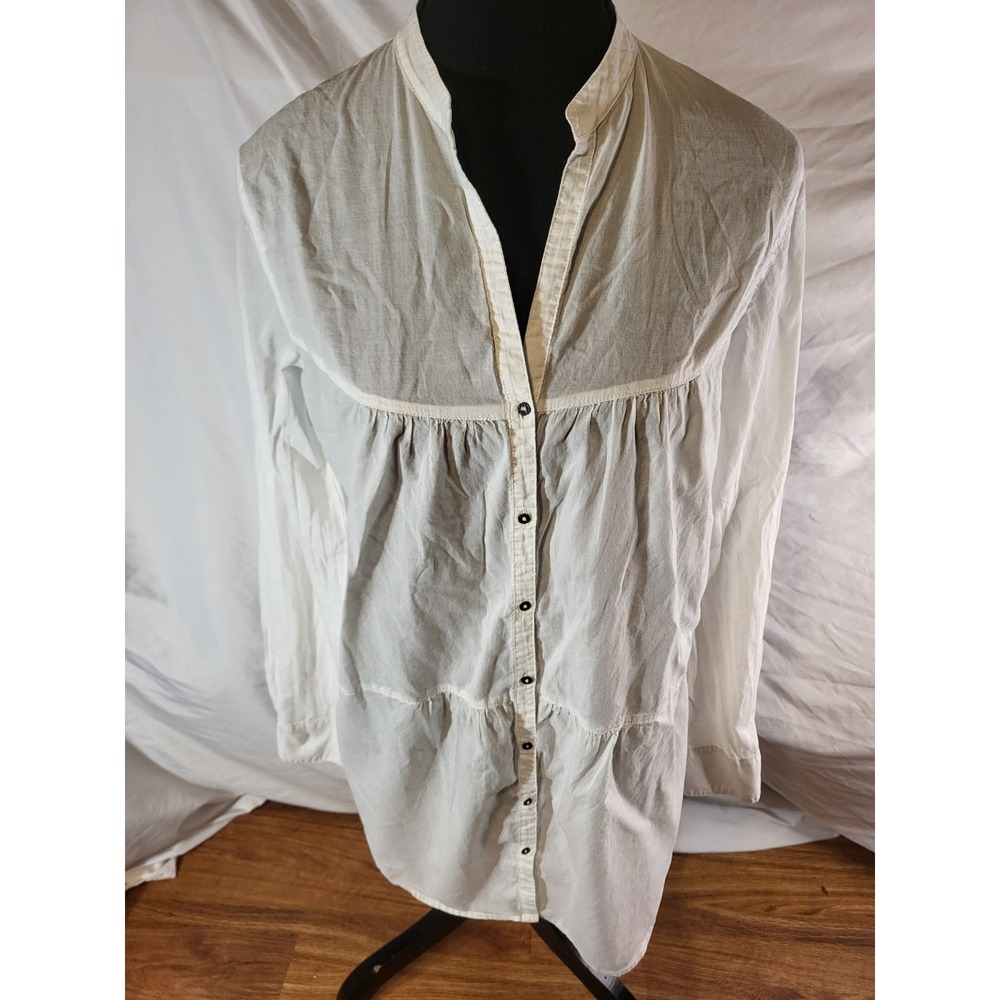Daniel Buchler White Size Large Tiered Button Down Blouse Lightweight